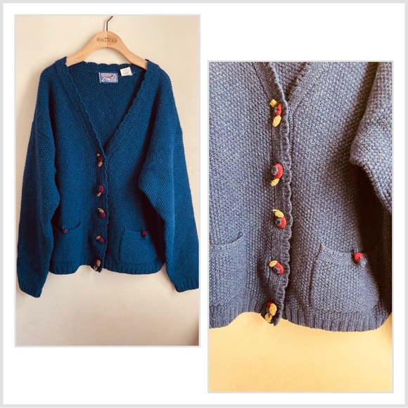 April Cornell Sweaters - April Cornell Vintage Wool Cardigan Knit Sweater Blue Button Front sz L